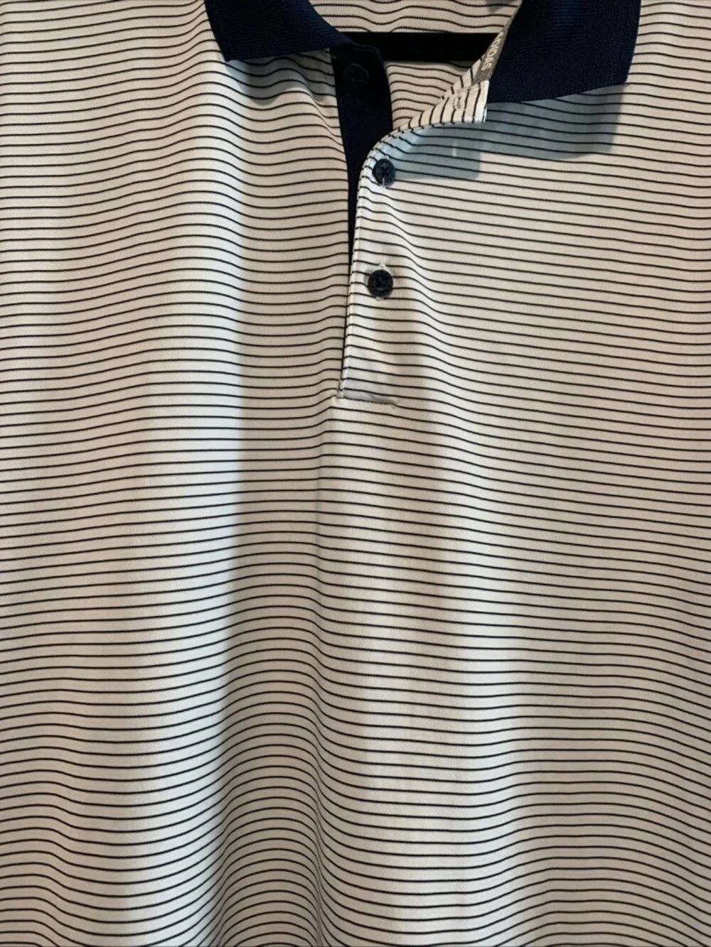 Adidas Men's XL Striped Golf Polo Shirt White Navy Blue Short Sleeve SS